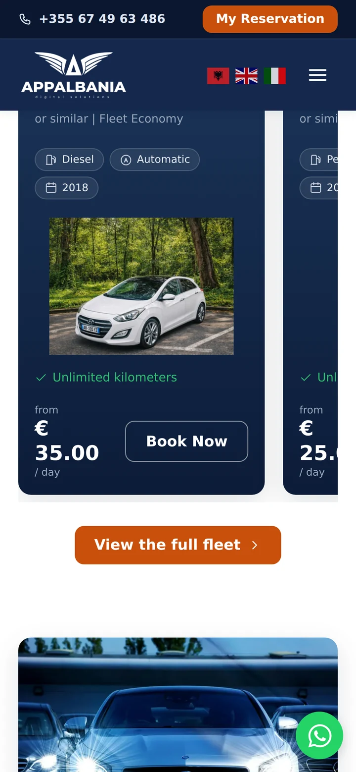 Pamja mobile e listës së makinave me çmime