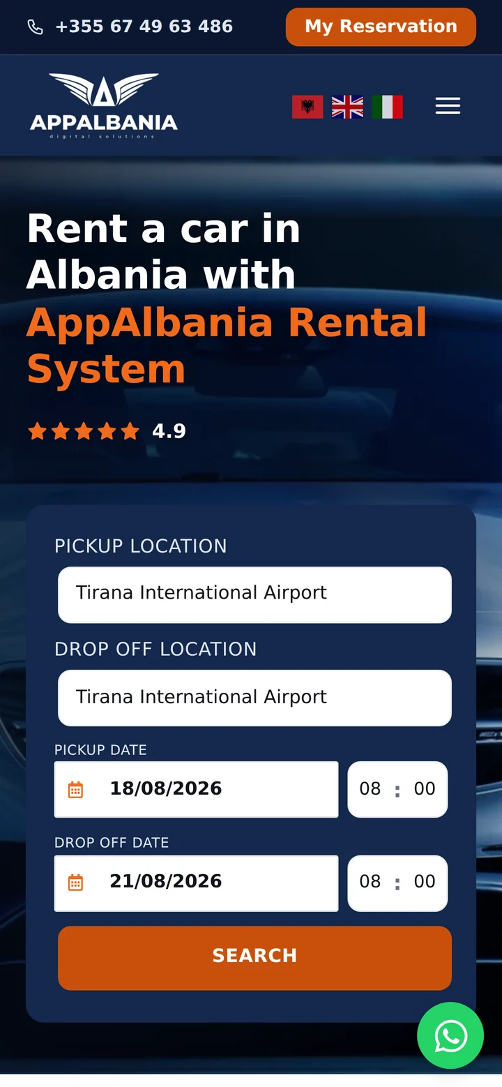 Pamja mobile e faqes kryesore me formën e rezervimit